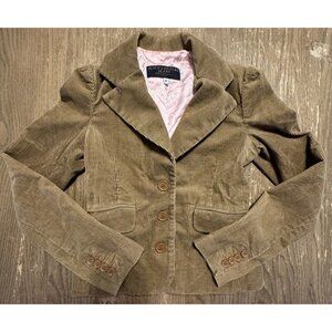 Juicy Couture VTG Women Petite Brown Corduroy Pink Lining Blazer Jacket USA Y2K